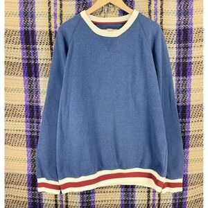 Russell Athletic Dri Power Fleece Crewneck Sweatshirt Mens XL Blue Striped Cuffs